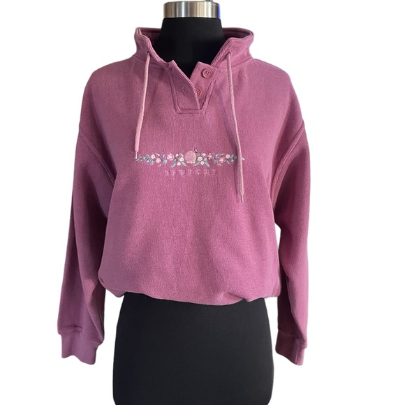 Vintage NEWPORT 1/4 button mock neck sweatshirt embroidered Cuffy’s Resortwear L - Picture 2 of 12